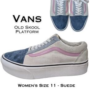 Vans Old Skool Womens Stacked Sneakers 11 Platform Gray Blue Pink Suede Skater
